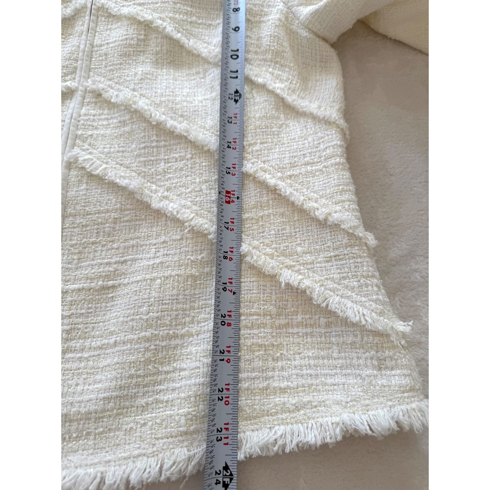 Lafayette 148 New York Harlow Tweed Jacket White Fringe Zip Size 12 - Picture 10 of 12